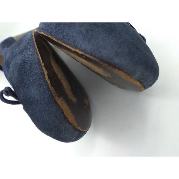 Tory Burch Blue Leather Suede Chelsea Wedge Heels Bow Logo Round Toe 7M - Picture 6 of 15